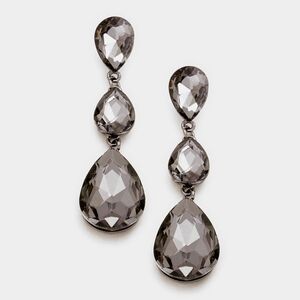 Black Diamond Dangle Crystal Earrings 2.75 Inch Triple Tear Drop Jewelry